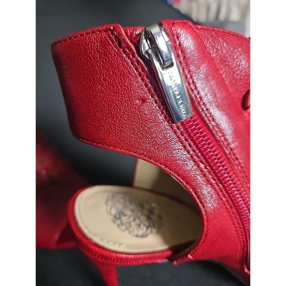 EUC Vince Camuto Women Shooties Chiane 4in Heel Boots 7.5 Red Round Toe Leather - Picture 13 of 13